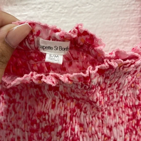 Poupette St Barth Ariel Smocked Off-the-Shoulder Crop Top Size S/M - Picture 3 of 5